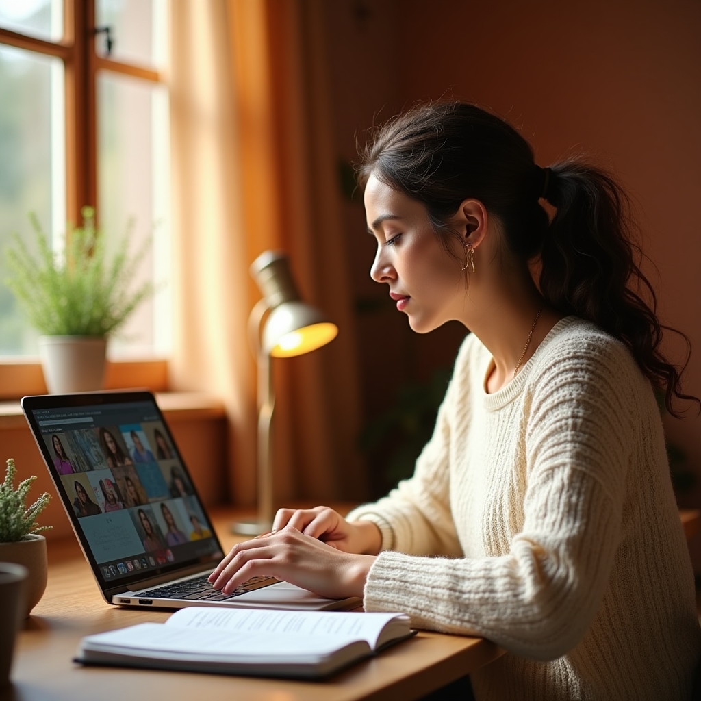 Persona participando en una sesión de webinario sobre presupuesto doméstico desde su ordenador portátil